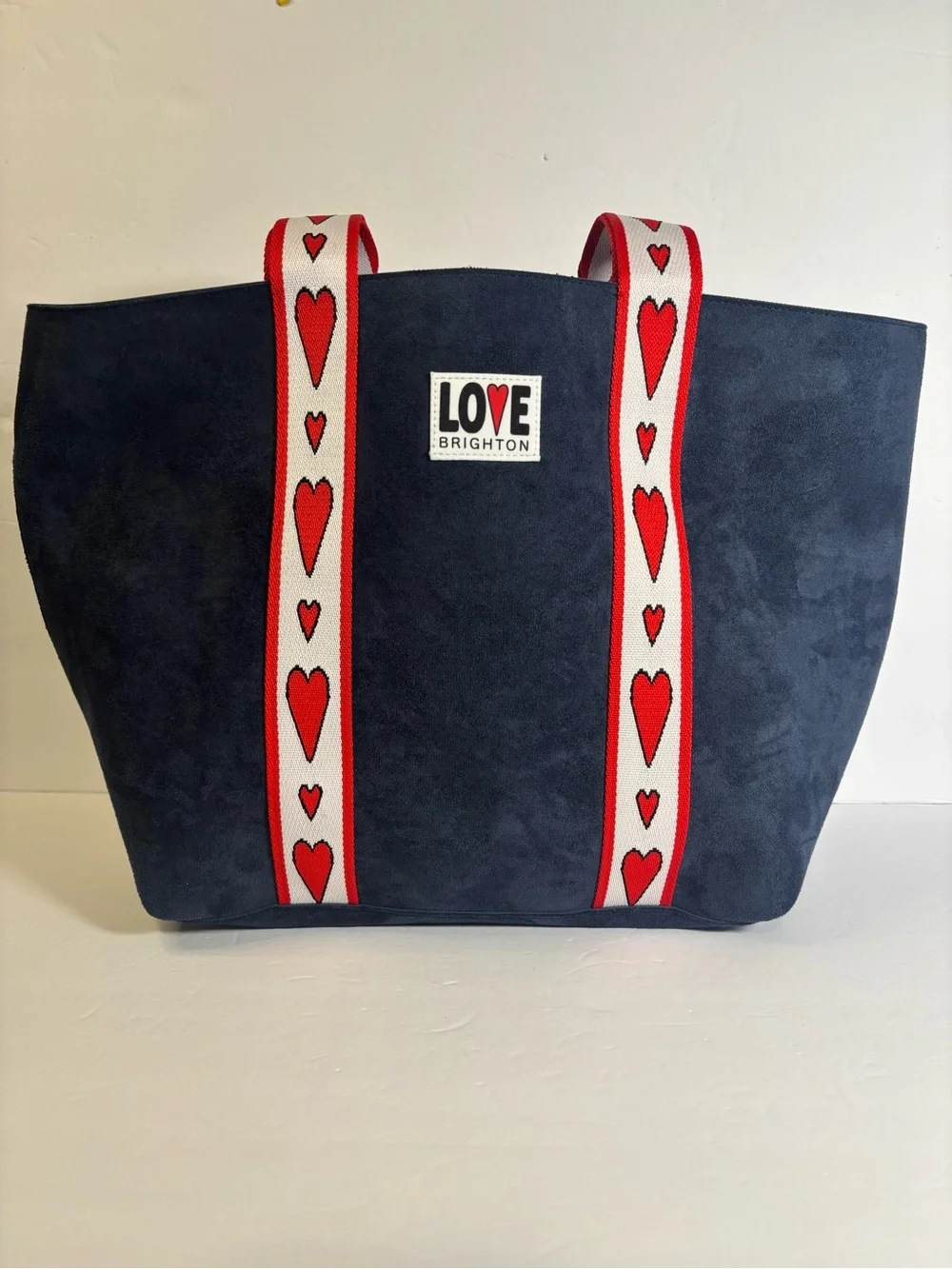 Brighton Velveteen LOVE Navy Blue Tote Bag Red Heart Straps